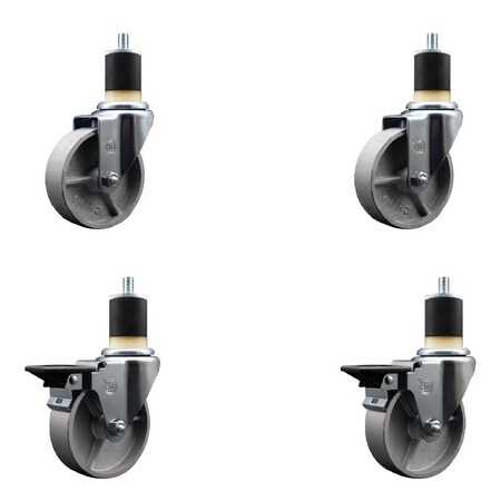 Service Caster 4'' Semi Steel Wheel Swivel 1-7/8'' Expanding Stem Caster Set 2 Brakes, 4PK SCC-EX20S414-SSS-2-PLB-2-178